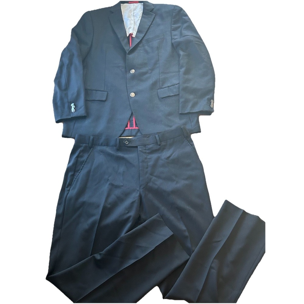 Men's ALFANI Black Wool 2 Piece Dress Suit Jacket 40 R Pants 36W/30L Formal